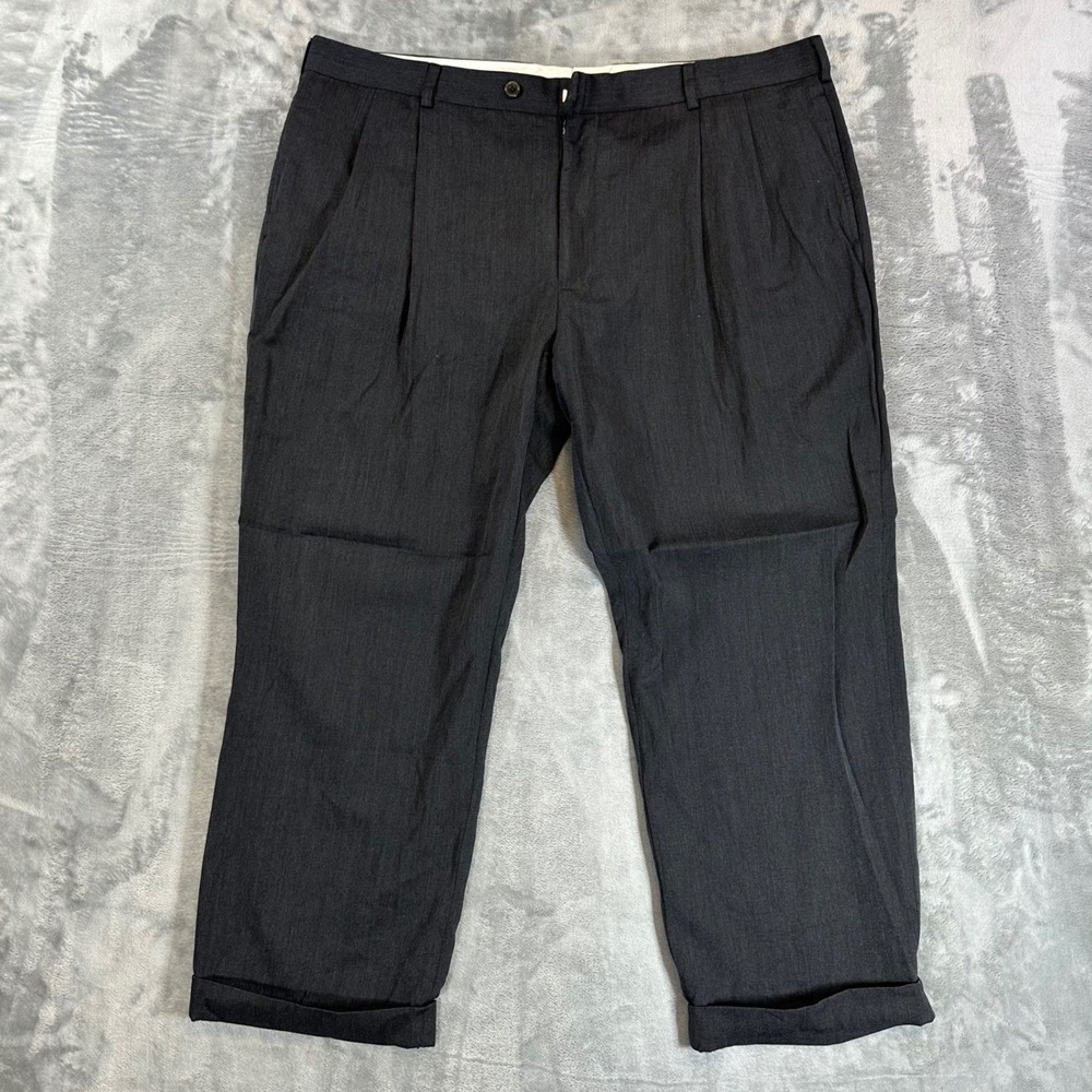 Brooks Brothers 1818 Madison Dress Pants Mens Size 42x27 Black Wool Cuffed